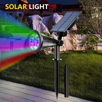 1 / 2шт 7LED-лампа на солнечной батарее Регулируемый солнечный прожектор В земле IP65 Водонепроницаемый ландшафтный настенный светильник Наружное освещение