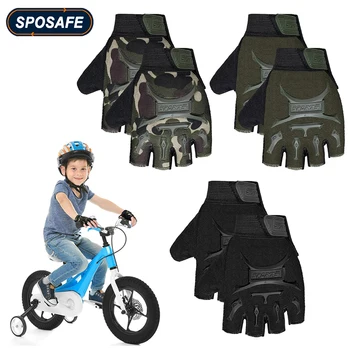 1 пара детских велосипедных перчаток на полпальца, нескользящие амортизирующие перчатки - Мальчики и девочки, езда на велосипеде, Катание на роликовых коньках, Спорт на открытом воздухе