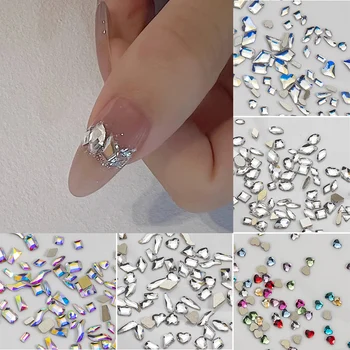 100шт Смешанных хрустальных страз AB для дизайна ногтей Стразы с плоской обратной стороной Блестящие стеклянные камни для ногтей Драгоценные камни для 3D ногтей Украшения для маникюра своими руками