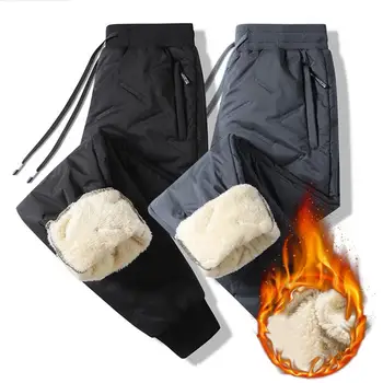 2023 Зимние Мужские Плюшевые Толстые флисовые спортивные брюки из овечьей шерсти, термобрюки, повседневные брюки, водонепроницаемые Ветрозащитные Теплые хлопчатобумажные брюки
