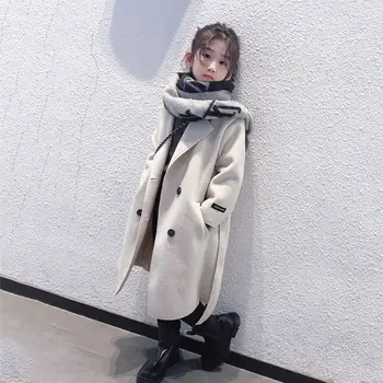 2023 Корейское зимнее и осеннее пальто для детей 4-12 лет, модное детское пальто средней длины, модная одежда для девочек