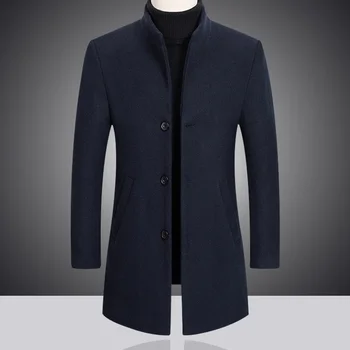 2023 Модный Новый Мужской бутик для отдыха, деловое Однотонное Тонкое шерстяное пальто, тренч-куртка