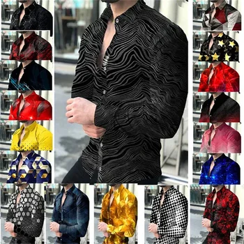 2023 Роскошная Рубашка Весна Осень Мужская Европейская и Американская Модная Рубашка С 3D Принтом Повседневный Свободный Кардиган Рубашка С Длинным Рукавом 6XL