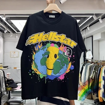 23SS New Fasion Earth, Новая футболка с буквенным принтом, мужская Женская винтажная футболка, топы, футболка Jaqueta