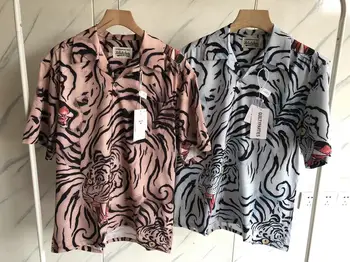 23SS New Fasion
 Рубашки с тонкими карманами в пляжном стиле Wacko Maria Hawaii Для мужчин и женщин, рубашка с лацканами и принтом Тигра, топ с биркой Techwear
