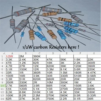 500шт 10R 1/2 Вт DIP-резисторы углеродные резисторы 1/2 Вт 10 ом 5% Углеродный пленочный резистор другое значение, пожалуйста, проверьте страницу