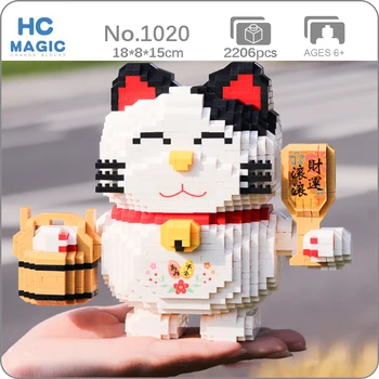 HC 1020 Животный мир Lucky Cat Money Fortune Barrel Bell Кукла-питомец 3D Мини Алмазные блоки Кирпичи Строительная игрушка для детей Без коробки