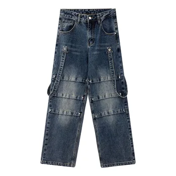 Hi Street Винтажные джинсовые брюки Мужские Харакудзу Винтажные джинсовые брюки в стиле хип-хоп в стиле пэчворк