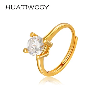 HUATIWOCY Модные ювелирные изделия, Серебряное кольцо 925 пробы с цирконом, Аксессуары для женщин, Свадебные Кольца для помолвки, Подарочные кольца для пальцев
