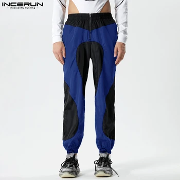 INCERUN Мужские брюки в стиле пэчворк на молнии с эластичной резинкой на талии, свободные джоггеры, повседневные брюки-карго, мужская уличная одежда, Модные брюки 2023 года, S-5XL