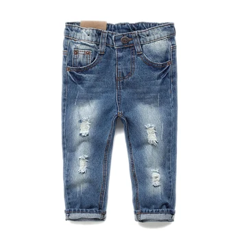 KIDSCOOL SPACE Джинсы для маленьких девочек и мальчиков с эластичной резинкой, потертые модные джинсовые брюки
