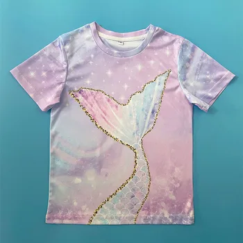Little maven Детские Рубашки для девочек с принтом в виде Рыбьего хвоста, Летние Новые Шорты для больших девочек, футболки с рисунком 3D Для девочек