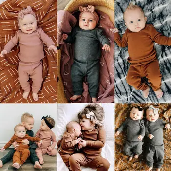 Pudcoco 2020 Зимняя одежда для малышей для маленьких девочек и мальчиков, топ в полоску с оборками, Брюки, комплект из 2 предметов