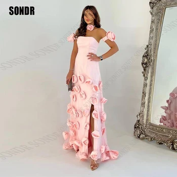 SONDR Элегантные вечерние платья из розовой органзы с цветочным разрезом, платья для выпускного вечера длиной до пола, Длинное вечернее платье арабских женщин в Дубае