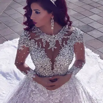 Vestido De Noiva Роскошное Свадебное платье с длинными рукавами 2024, расшитое бисером, Дубай, Арабские Мусульманские платья для невесты, Свадебные платья на заказ