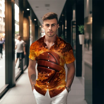 Баскетбольная рубашка с 3D принтом, мужская модная Классическая рубашка на пуговицах в стиле харадзюку, рубашка с короткими рукавами, Летняя Новая уличная рубашка, топ