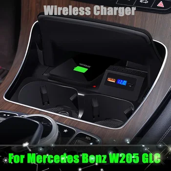 Беспроводное Зарядное Устройство для Телефона Mercedes W205 AMG C-Class GLC C63 C43 Центральная Консоль QC3.0 PD Беспроводная Зарядная площадка Коврик 10 Вт 15 Вт