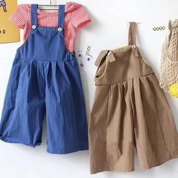 Весенне-летняя одежда 2021 года в Корейском японском стиле, детская верхняя одежда для мальчиков и девочек, однотонные свободные комбинезоны для девочек, детские брюки от 3 до 8 лет