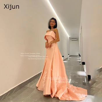 Вечерние платья русалки из оранжевого атласа Xijun без рукавов с 3D цветами, платья для выпускного вечера из Саудовской Аравии, длинные платья для выпускного вечера, платья для вечеринок по случаю дня рождения