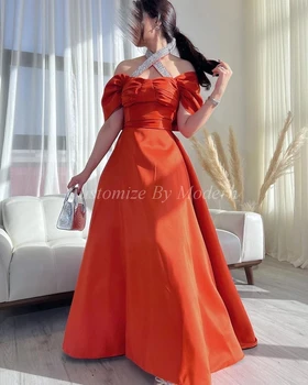 Винтажные Оранжевые атласные Длинные платья для выпускного вечера трапециевидной формы, украшенные бисером на шее, вечерние платья длиной до пола, вечернее платье для вечеринок