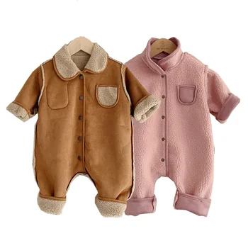 Двухсторонний детский зимний комбинезон из овечьей шерсти с искусственным мехом, комбинезоны для малышей для мальчиков и девочек, детская одежда, детская одежда для младенцев