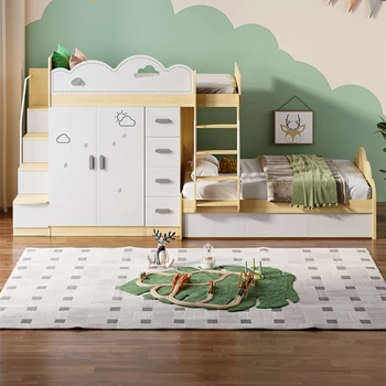 Детская кровать, раскладывающаяся в шахматном порядке кровать для мальчиков, небольшой блок со шкафом для одежды, многофункциональная кровать для матери и ребенка, параллельная