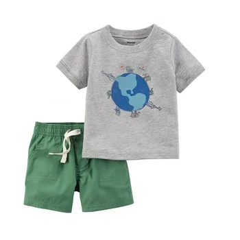 Детская футболка + Короткие брюки, Летняя Одежда из 2 предметов, Костюм с животными из Зоопарка Для Маленьких мальчиков, Топ из 100% хлопка, Комплекты детской одежды от 0 до 2 лет