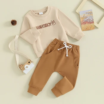 Детские осенние наряды из 2 предметов, пуловер с вышивкой, однотонные брюки, комплект одежды для малышей