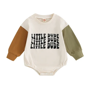 Детские Свитшоты для мальчиков и девочек, комбинезоны с буквенным принтом контрастного цвета, комбинезоны для младенцев с длинными рукавами, осенняя одежда для малышей, боди