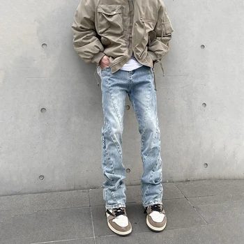 Джинсы-скинни, мужская уличная одежда, осенние синие узкие брюки Y2k Slim, уличная мода, повседневная посадка, оригинальные зимние новые джинсовые брюки