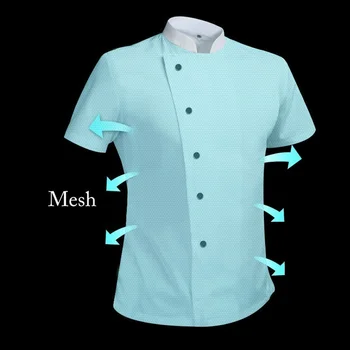 Дышащая сетчатая униформа шеф-повара с коротким рукавом, пальто повара, футболка шеф-повара, рабочая форма пекаря, официанта, Ресторан, Одежда для отеля, логотип