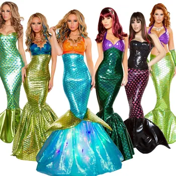 Женский сексуальный костюм принцессы-Русалки на Хэллоуин, необычная карнавальная одежда с блестками, Ариэль, облегающее праздничное платье, юбка с рыбьим хвостом,