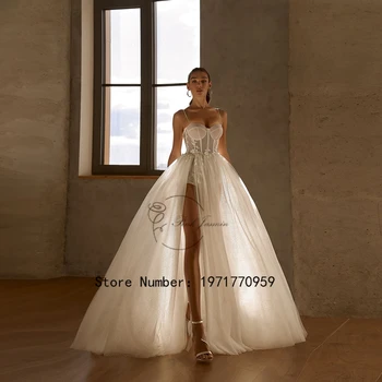Женское свадебное платье на тонких бретельках с разрезом сбоку в виде сердечка, кружевные аппликации, свадебное платье на молнии сзади, шлейф Vestido De 2024