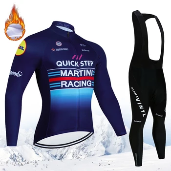 Зимний комплект из джерси для велоспорта QUICK STEP, одежда для велоспорта из термо-флиса, Велосипедная одежда MTB, сохраняющая тепло, Одежда для велоспорта на горных велосипедах