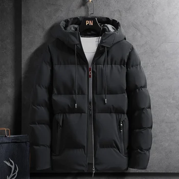 Зимняя мужская куртка-бомбер с капюшоном, повседневная осенняя куртка-парка, утепленная мужская модная одежда 2022 года, Новая уличная одежда, пальто с хлопчатобумажной подкладкой