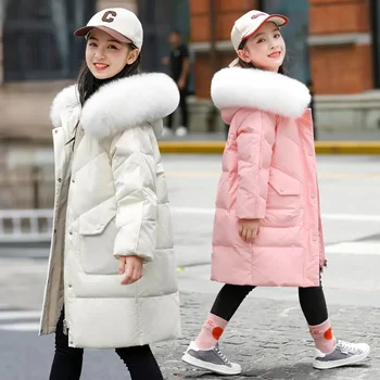 Зимняя одежда для девочек, теплый пуховик, детская одежда для маленьких девочек, утепленная парка с капюшоном, детская верхняя одежда, зимний костюм, пальто из искусственного меха