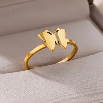 Золотое кольцо из нержавеющей стали для женщин, модное широкое кольцо с бабочкой, женское мужское украшение для вечеринки, подарок на палец, новинка 2023 года