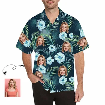 Изготовленная на Заказ Тропическая Цветочная Гавайская Рубашка с Лицом для Мужчин, Персонализированная Фотография Мужа BF, Мужские Пляжные Рубашки с Фруктовыми Цветами Aloha
