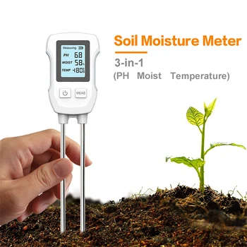 Измеритель Влажности почвы 3-в-1 Цифровой Измеритель Температуры Растений/Влажности почвы/ PH-Метр с ЖК-дисплеем для Тестирования Почвы для Садоводства