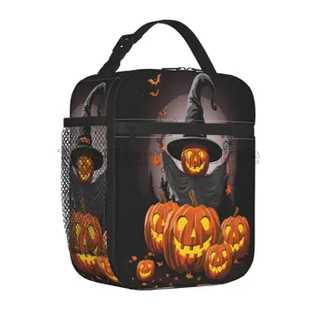Изолированная сумка для ланча в виде тыквы в замке Хэппи Хеллоуин, Сменный тепловой ланч-бокс, портативный холодильник, сумки для Бенто для пикника, пляжных путешествий.