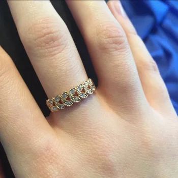 Кольцо из розового золота, Австрийские хрустальные кольца, Корона из листьев с кристаллами, простое кольцо, Нежное кольцо с цирконием, ювелирные изделия с покрытием для женщин