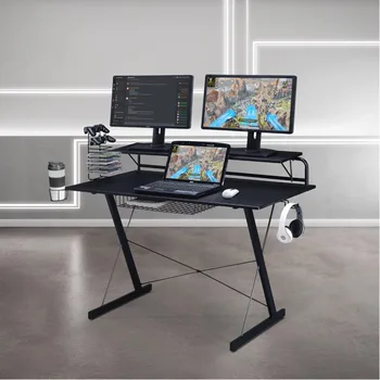 Компьютерный игровой стол TS-200 Carbon с полками, черный