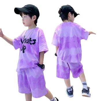 Летние комплекты одежды для мальчиков-подростков от 4 до 13 лет, детская повседневная хлопковая спортивная футболка + шорты, комплекты из 2 предметов для мальчиков, детская одежда, костюмы