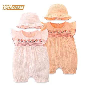 Летний Милый комбинезон без рукавов с вышивкой для новорожденных девочек, одежда для новорожденных девочек, комбинезон от 0 до 2 лет