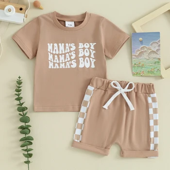 Летняя одежда для маленьких мальчиков Mamas Boy Футболка с коротким рукавом и надписью Топ Шорты Комплект Милый Повседневный наряд из 2 предметов