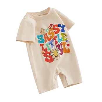 Летняя одежда для новорожденных девочек и мальчиков с коротким рукавом, комбинезон Sassy Little Soul, милый комбинезон