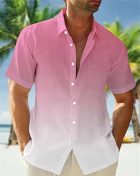 Летняя рубашка 2024 Мужская Гавайская Мужская Рубашка С короткими рукавами С двухцветным Принтом Мужские Пляжные Путешествия Досуг Оверсайз Карман 5XL