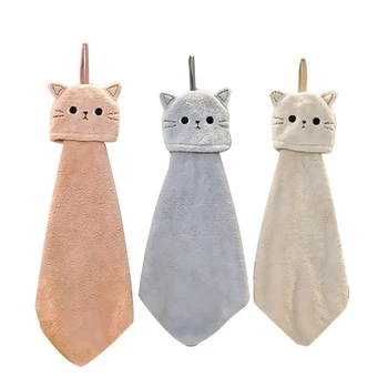 Милые детские и женские полотенца для рук, Банные полотенца с петлей для подвешивания, Полотенце для сушки рук с изображением кошек, быстро сохнущее, долговечное