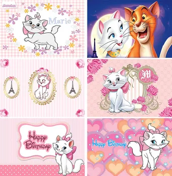 Милый кот Мари Флауэрс, Розовый фон для вечеринки для девочек, украшение стола на день рождения ребенка, фотография, фон для фото, Виниловый баннер