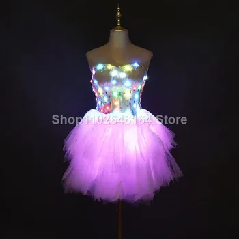 Модное женское цветное светодиодное светящееся платье-пачка, сексуальная танцевальная одежда, праздничный костюм